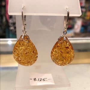 Amber and .925 Silver teardrop Earrings
